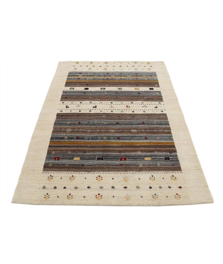 Ivory Indian Lori Rug 3' 11" x 5' 11" Hand-Knotted | No. AT85338