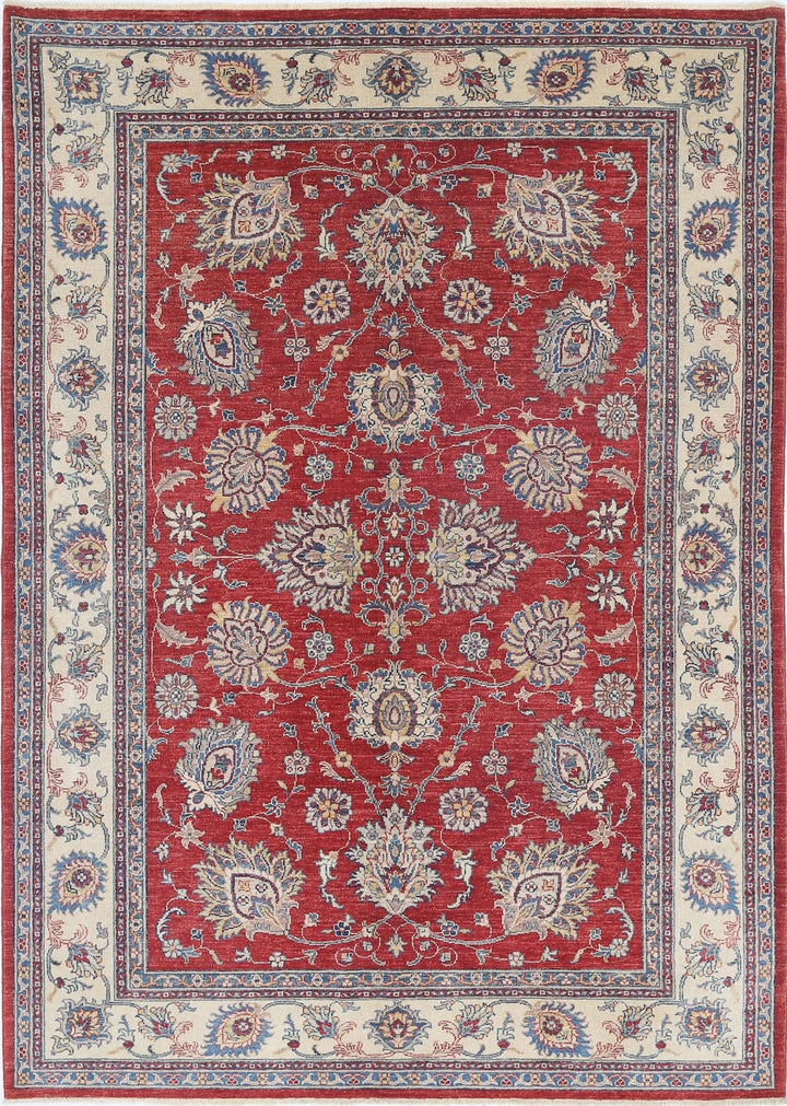 Red Afghan Ziegler Rug 5' 6" x 7' 9" Hand-Knotted | No. AT85400