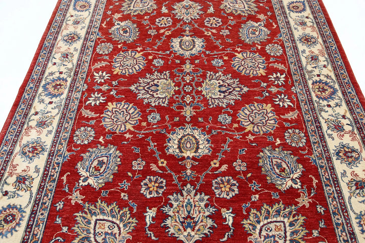 Red Afghan Ziegler Rug 5' 6" x 7' 9" Hand-Knotted | No. AT85400