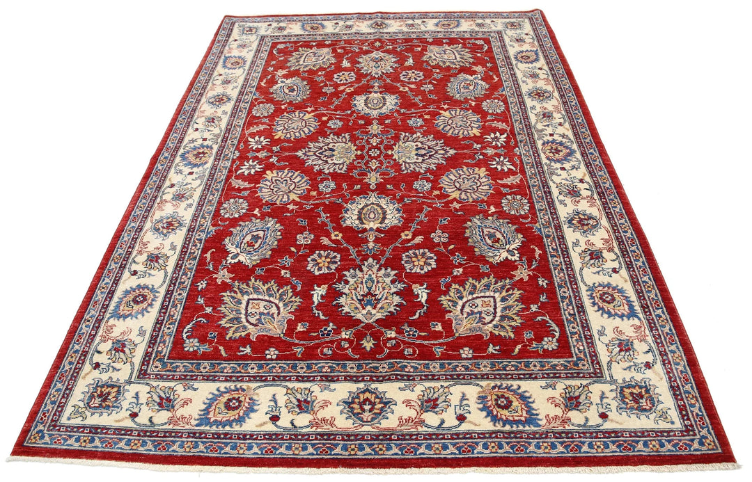 Red Afghan Ziegler Rug 5' 6" x 7' 9" Hand-Knotted | No. AT85400