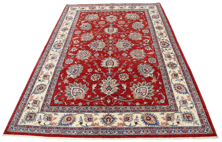 Red Afghan Ziegler Rug 5' 6" x 7' 9" Hand-Knotted | No. AT85400