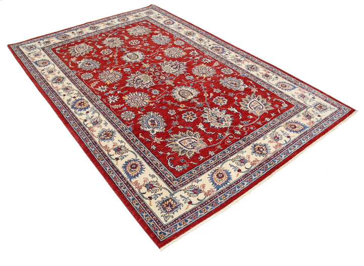 Red Afghan Ziegler Rug 5' 6" x 7' 9" Hand-Knotted | No. AT85400