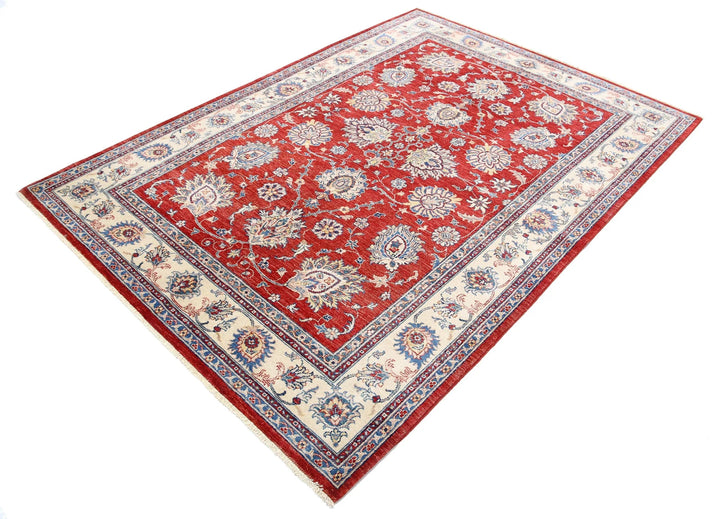 Red Afghan Ziegler Rug 5' 6" x 7' 9" Hand-Knotted | No. AT85400