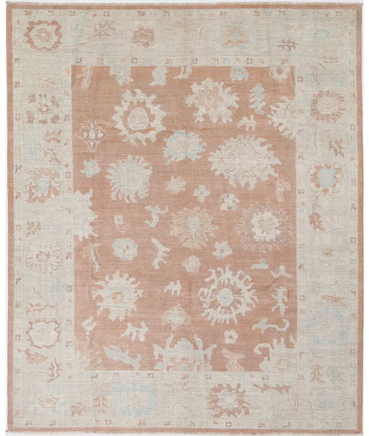 Brown Afghan Oushak Rug 8' 3" x 9' 11" Hand-Knotted | No. AT854657