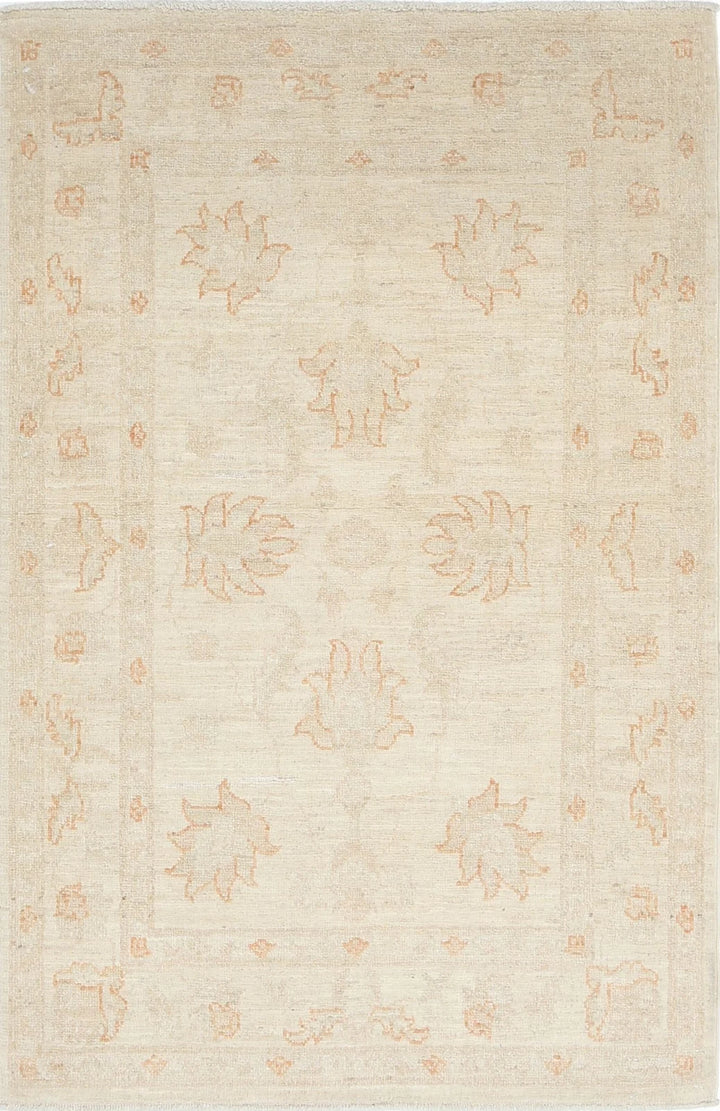 Ivory Afghan Serenity Rug 2' 7" x 3' 10" Hand-Knotted | No. AT85521