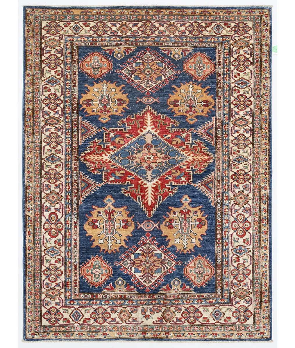Blue Afghan Kazak Rug 4' 9" x 6' 4" Hand-Knotted | No. AT855487
