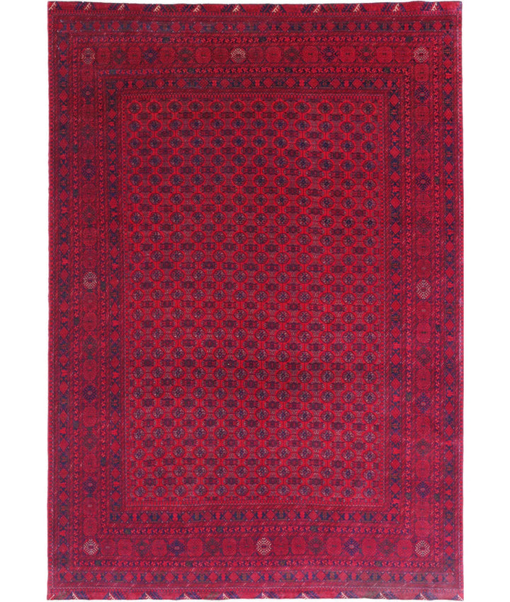 Red Afghan Beljik Rug 6' 5" x 9' 6" Hand-Knotted | No. AT85786