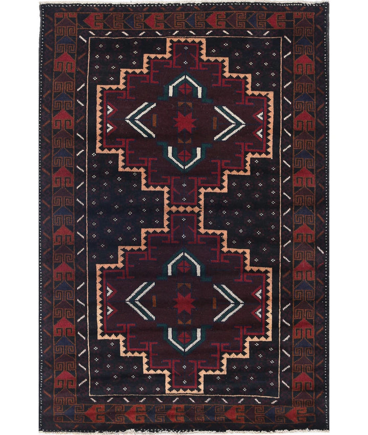 Red Afghan Baluchi Rug 3' 2" x 4' 9" Hand-Knotted | No. AT85864