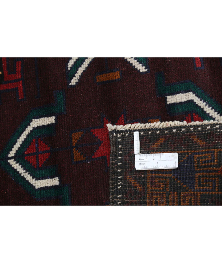 Red Afghan Baluchi Rug 3' 2" x 4' 9" Hand-Knotted | No. AT85864