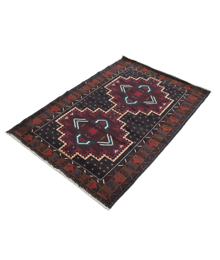Red Afghan Baluchi Rug 3' 2" x 4' 9" Hand-Knotted | No. AT85864