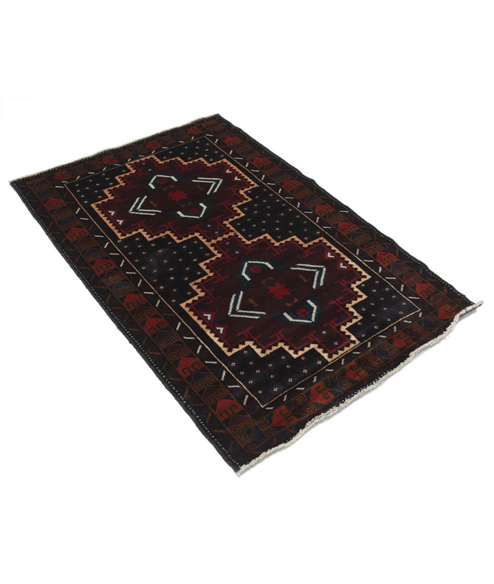 Red Afghan Baluchi Rug 3' 2" x 4' 9" Hand-Knotted | No. AT85864