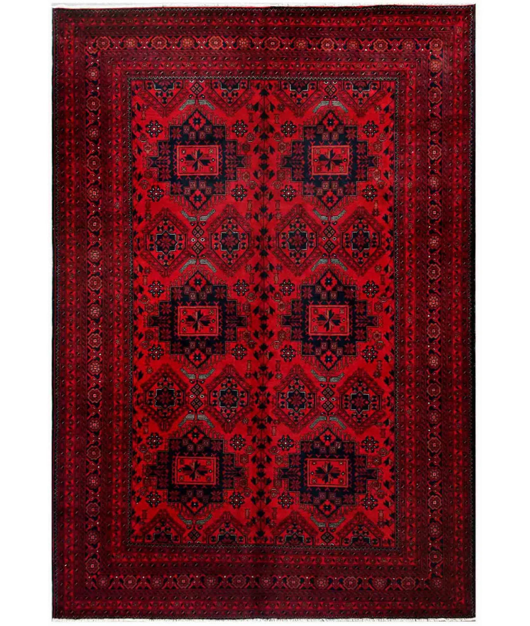 Red Afghan Tribal Rug 6' 1" x 9' 8" Hand-Knotted | No. AT86007