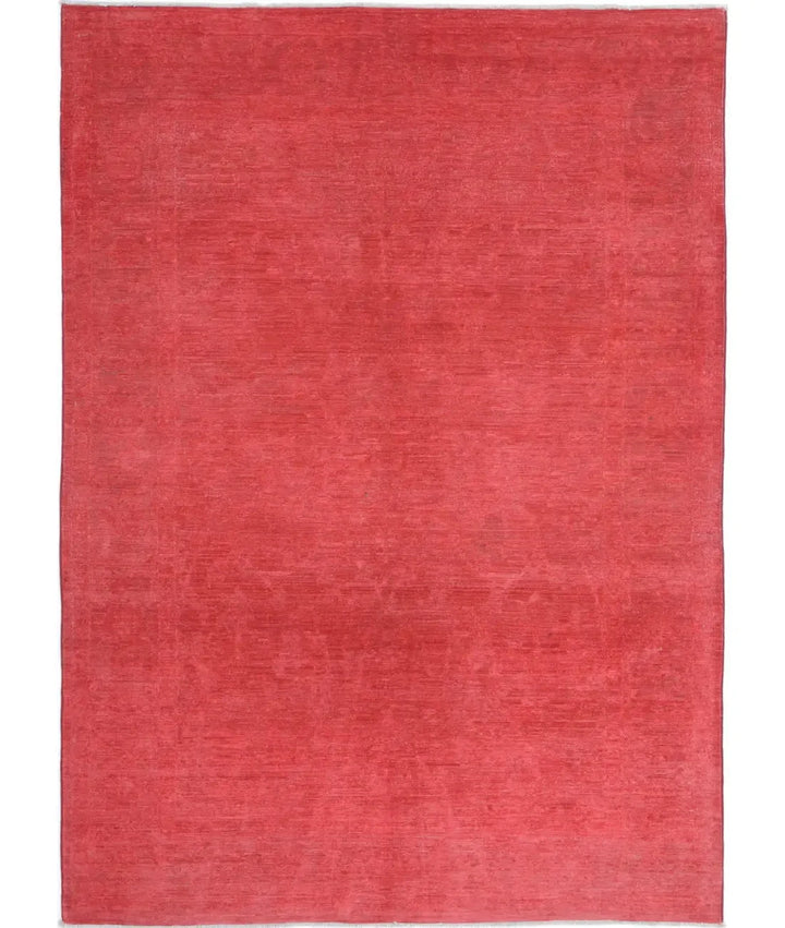 Red Afghan Overdye Rug 4' 8" x 6' 6" Hand-Knotted | No. AT86092