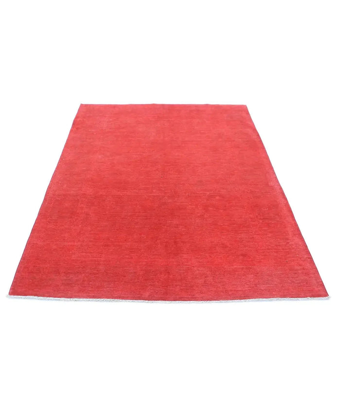 Red Afghan Overdye Rug 4' 8" x 6' 6" Hand-Knotted | No. AT86092