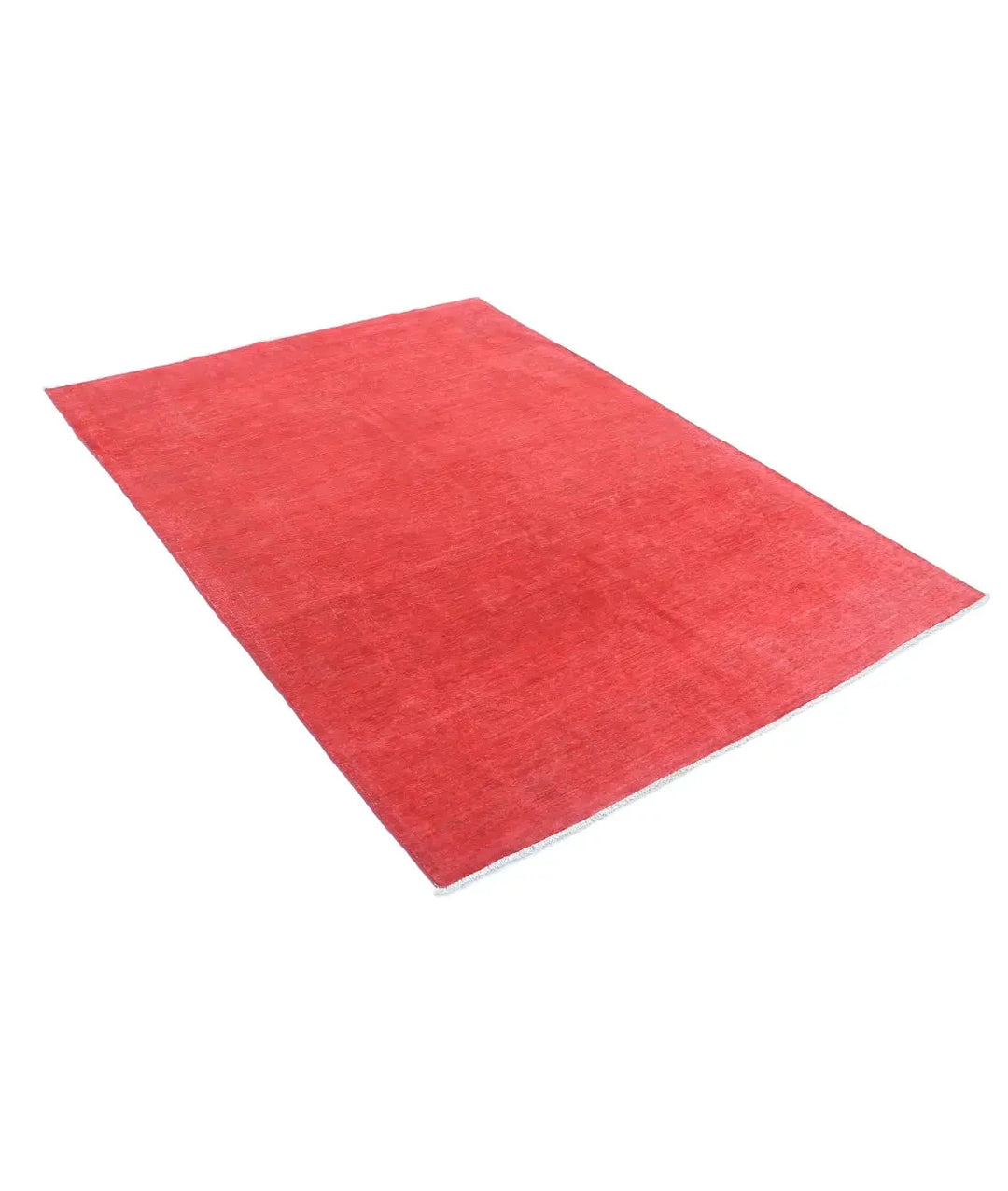 Red Afghan Overdye Rug 4' 8" x 6' 6" Hand-Knotted | No. AT86092