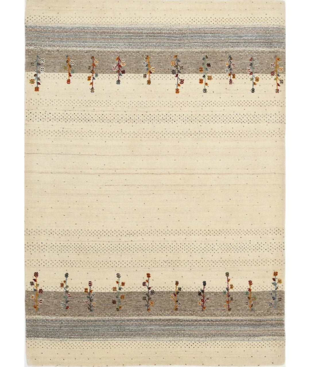 Ivory Indian Oriental Rug 4' 7" x 6' 6" Hand-Knotted | No. AT86108