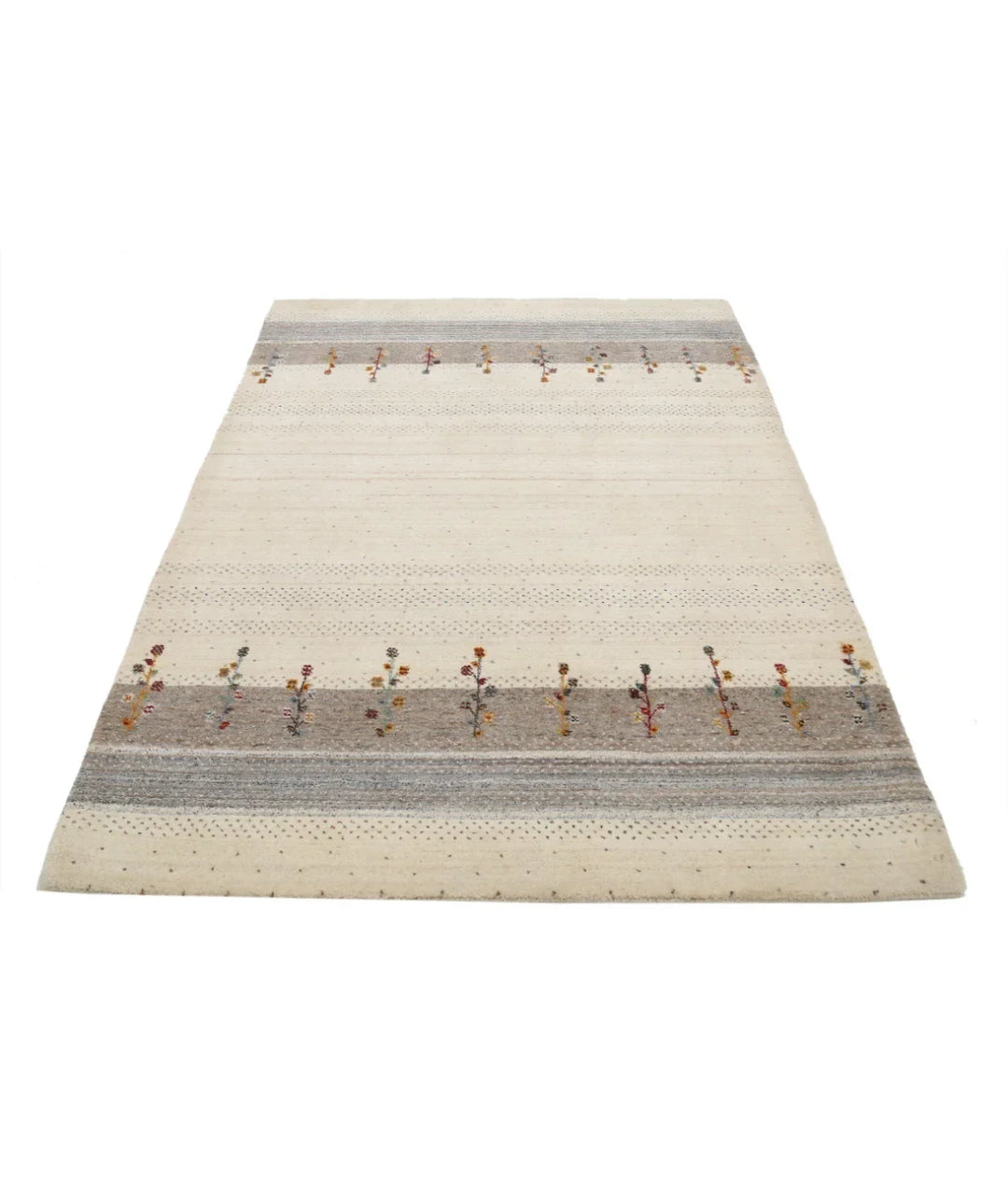 Ivory Indian Oriental Rug 4' 7" x 6' 6" Hand-Knotted | No. AT86108