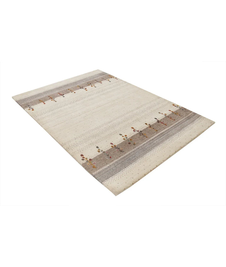Ivory Indian Oriental Rug 4' 7" x 6' 6" Hand-Knotted | No. AT86108