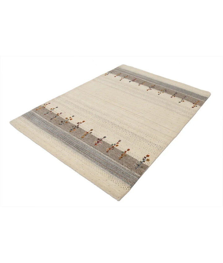 Ivory Indian Oriental Rug 4' 7" x 6' 6" Hand-Knotted | No. AT86108