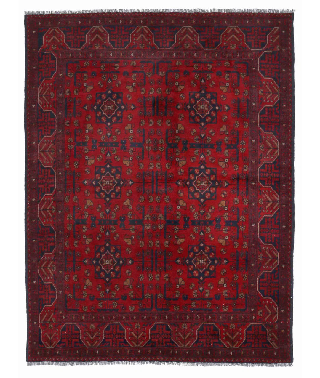 Red Afghan Tribal Rug 5' 1" x 6' 7" Hand-Knotted | No. AT862623
