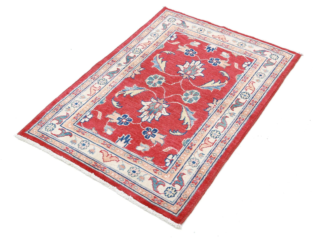 Red Afghan Ziegler Rug 2' 8" x 3' 10" Hand-Knotted | No. AT86309