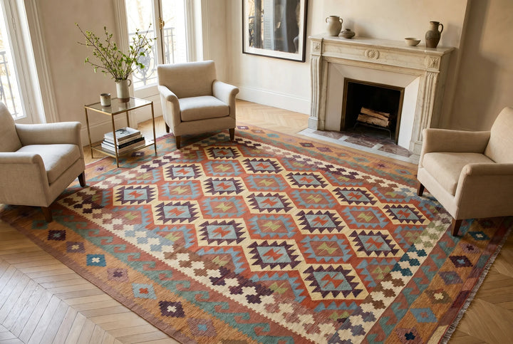 Afghan Kafkas Kilim Rug 8' 3" x 9' 9" Hand-Woven | No. AT86565
