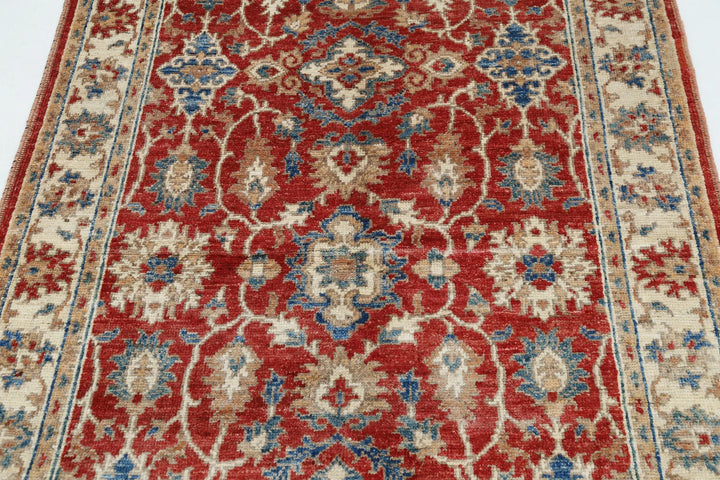 Red Afghan Ziegler Rug 3' 10" x 5' 11" Hand-Knotted | No. AT86582