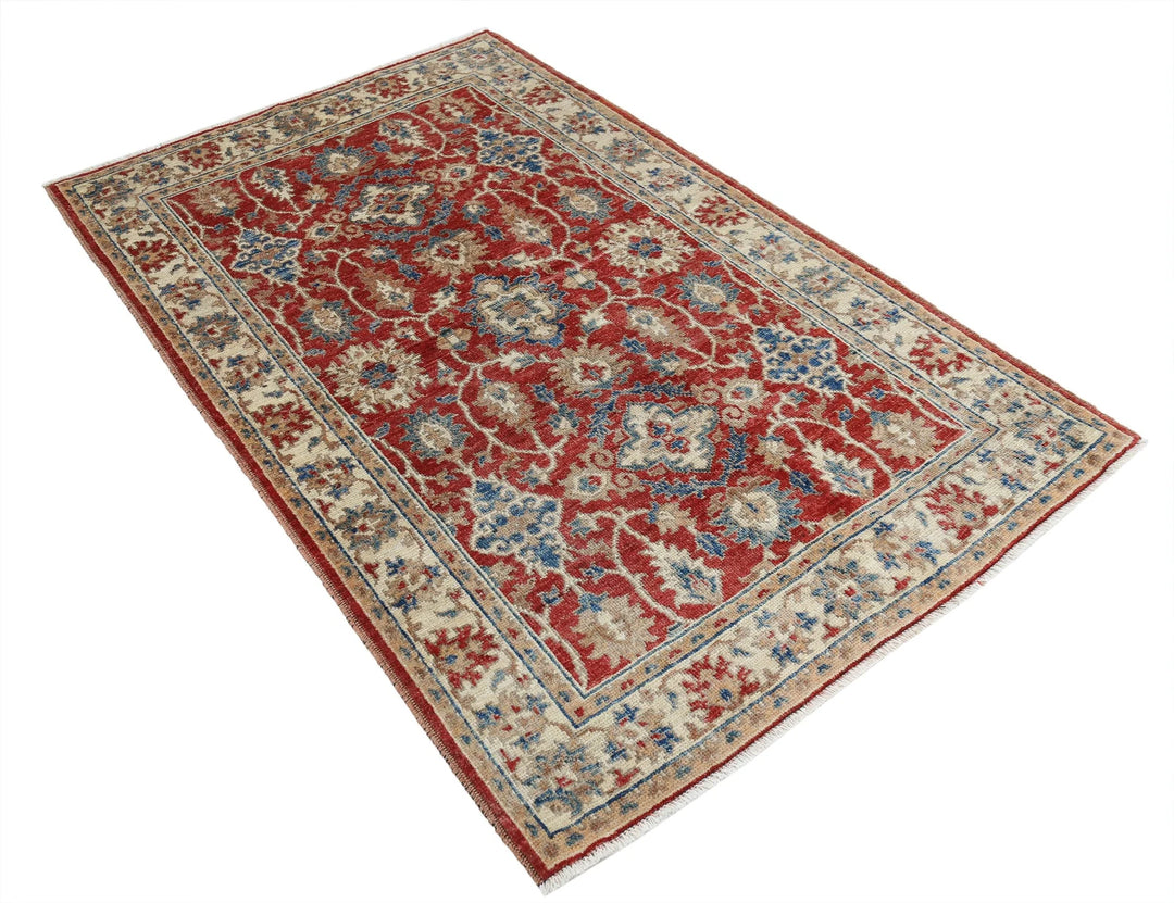 Red Afghan Ziegler Rug 3' 10" x 5' 11" Hand-Knotted | No. AT86582