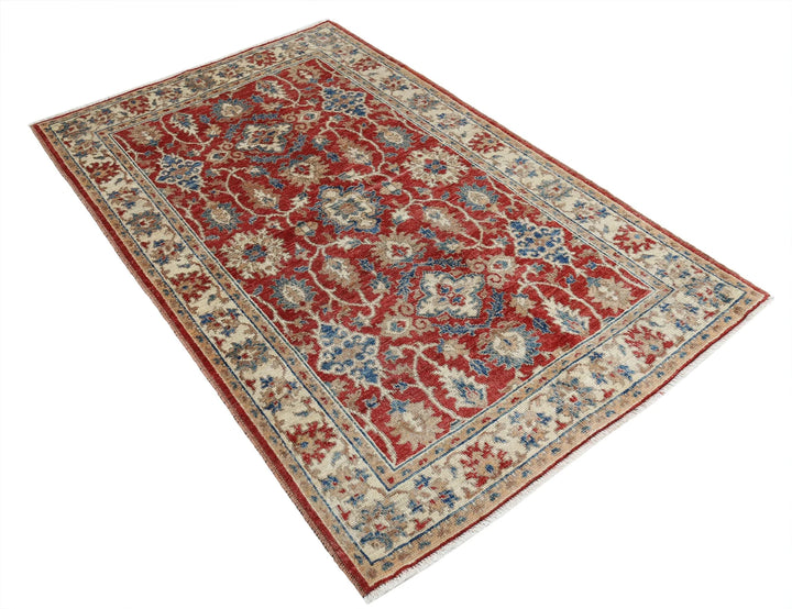 Red Afghan Ziegler Rug 3' 10" x 5' 11" Hand-Knotted | No. AT86582