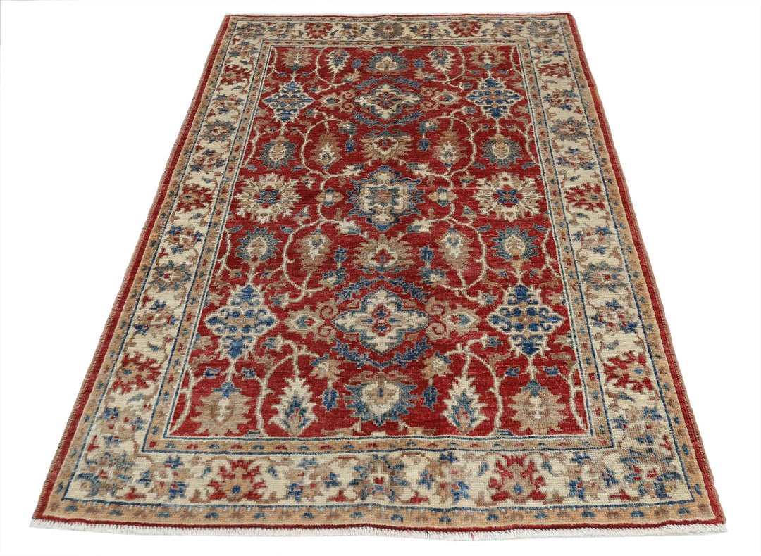 Red Afghan Ziegler Rug 3' 10" x 5' 11" Hand-Knotted | No. AT86582