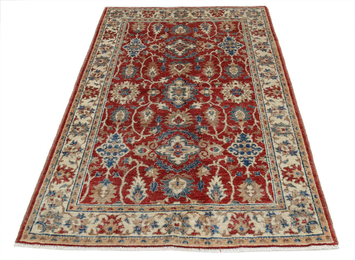 Red Afghan Ziegler Rug 3' 10" x 5' 11" Hand-Knotted | No. AT86582