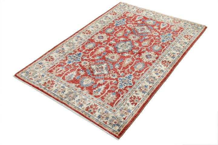 Red Afghan Ziegler Rug 3' 10" x 5' 11" Hand-Knotted | No. AT86582