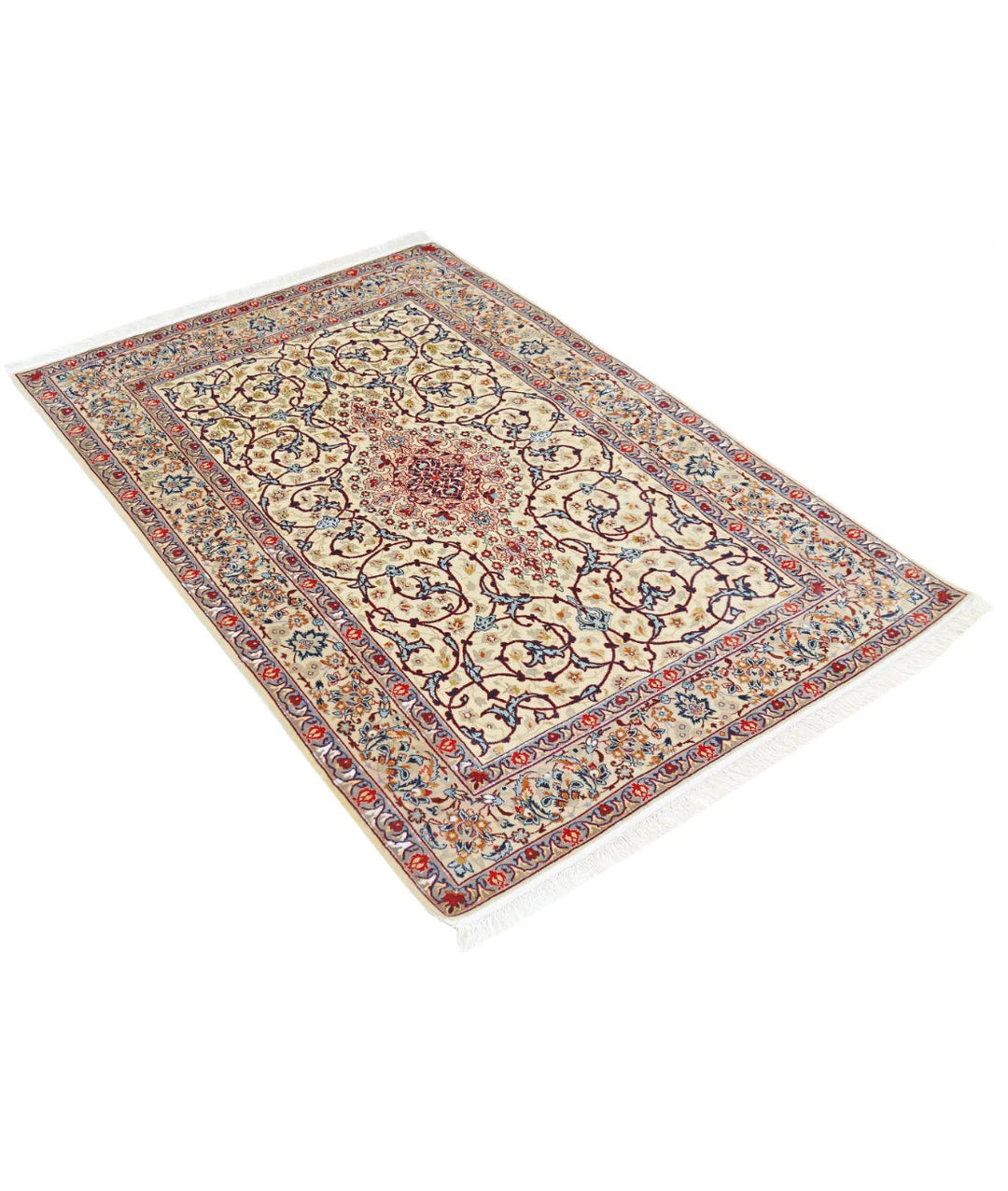 Ivory Persian Isfahan Rug 3' 7" x 5' 3" Hand-Knotted | No. AT86590