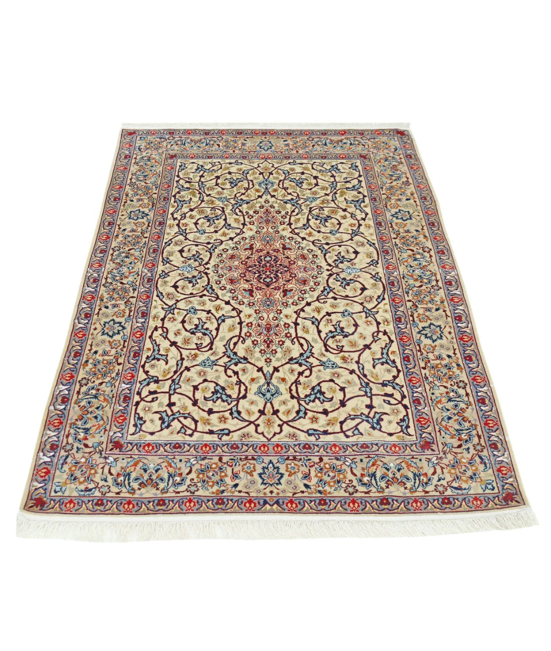 Ivory Persian Isfahan Rug 3' 7" x 5' 3" Hand-Knotted | No. AT86590