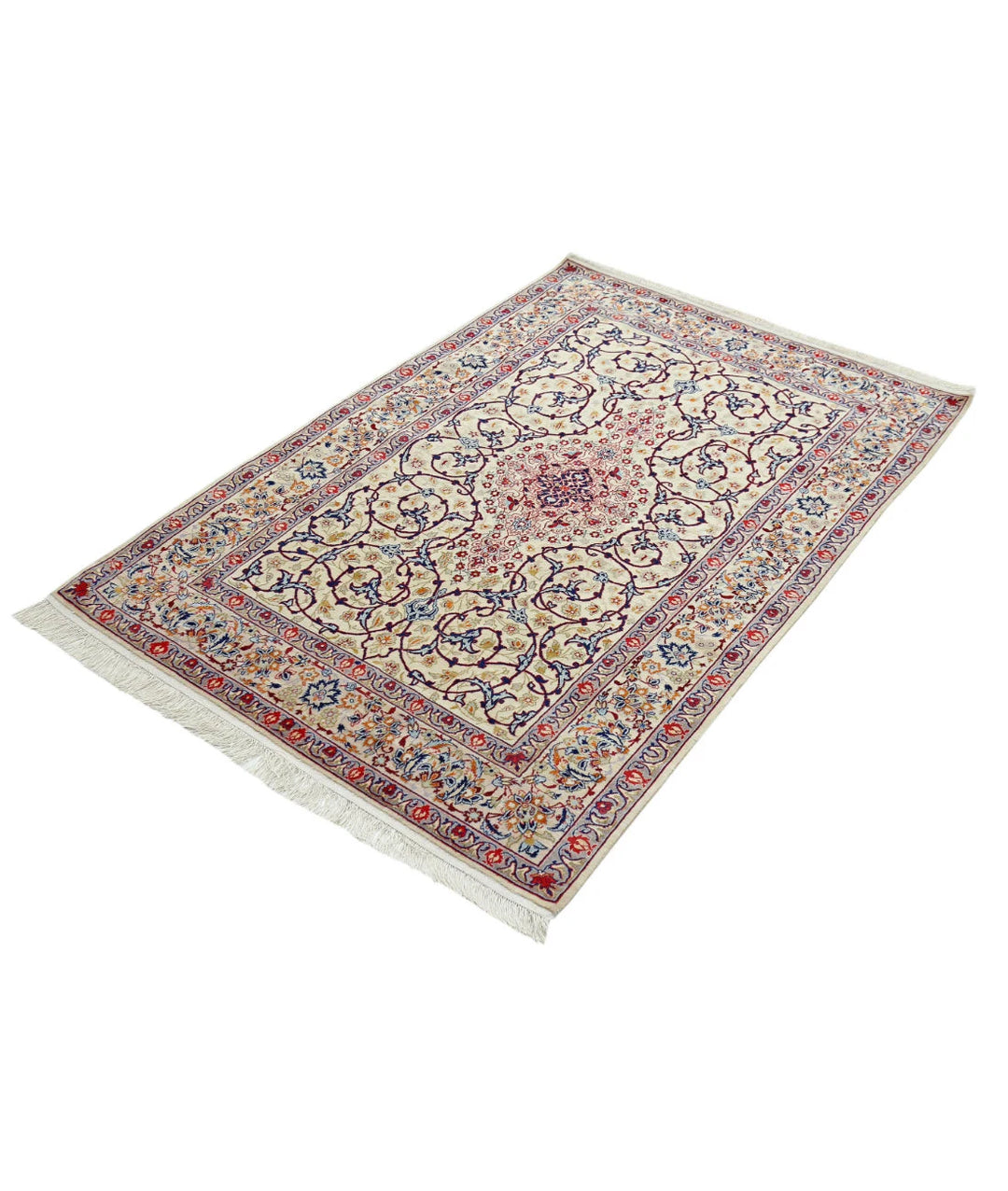 Ivory Persian Isfahan Rug 3' 7" x 5' 3" Hand-Knotted | No. AT86590