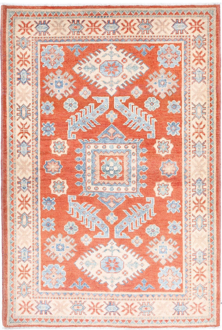 Afghan Tribal Kazak Rug 3' 3" x 4' 10" Hand-Knotted | No. AT86684