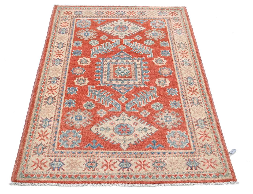 Afghan Tribal Kazak Rug 3' 3" x 4' 10" Hand-Knotted | No. AT86684