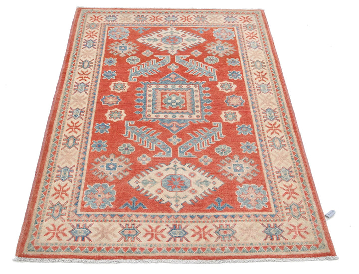 Afghan Tribal Kazak Rug 3' 3" x 4' 10" Hand-Knotted | No. AT86684