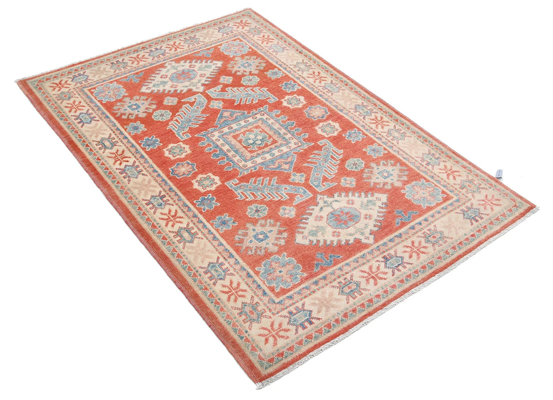 Afghan Tribal Kazak Rug 3' 3" x 4' 10" Hand-Knotted | No. AT86684
