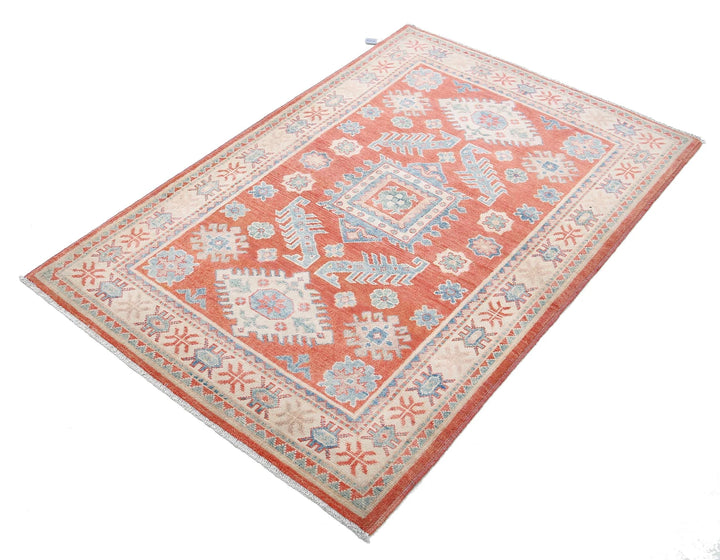 Afghan Tribal Kazak Rug 3' 3" x 4' 10" Hand-Knotted | No. AT86684
