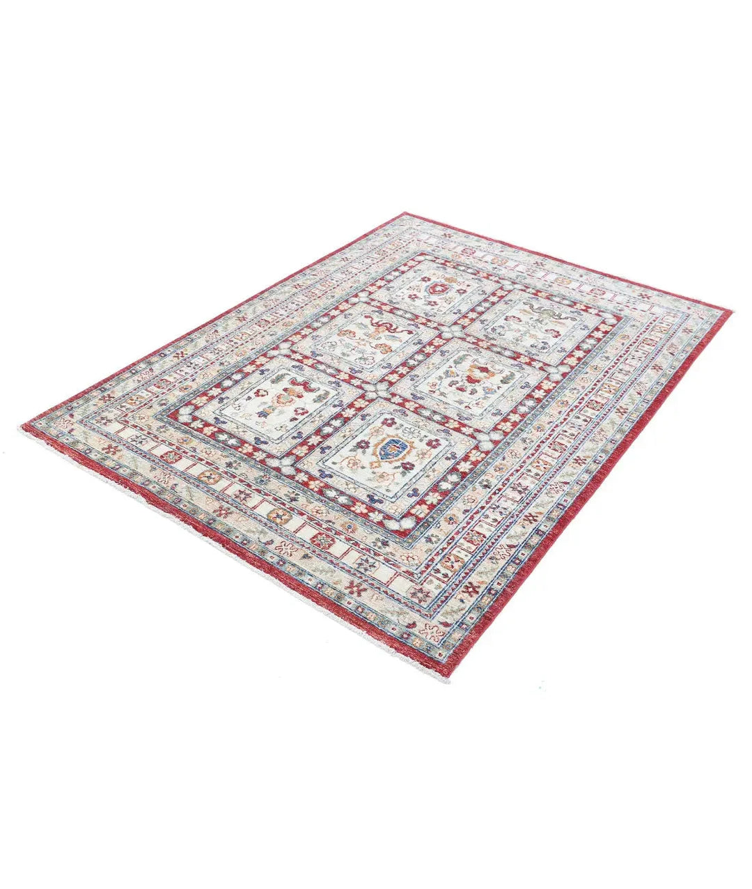 Afghan Bakhtiari Rug 4' 6" x 6' 4" Hand-Knotted | No. AT86707