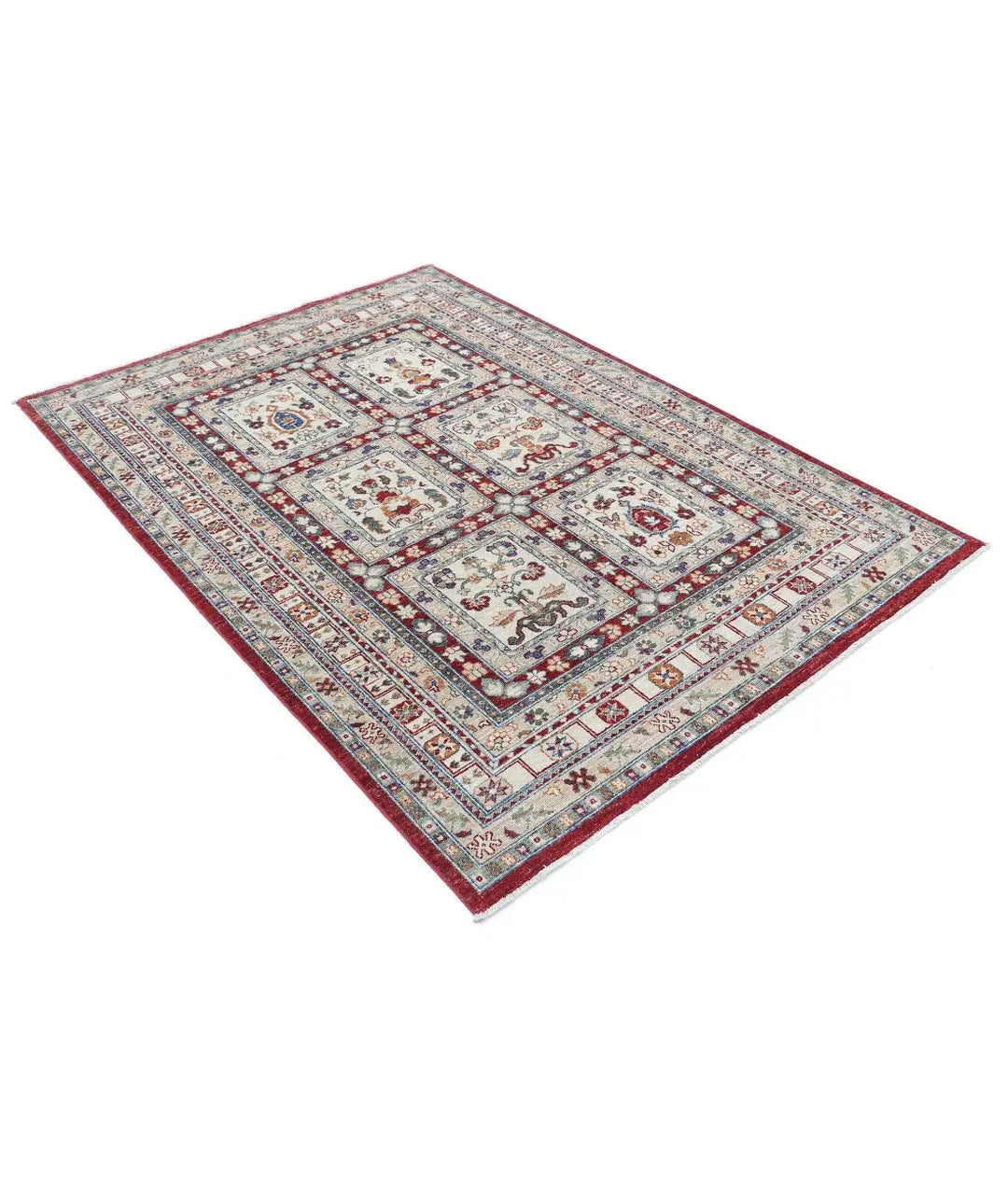 Afghan Bakhtiari Rug 4' 6" x 6' 4" Hand-Knotted | No. AT86707