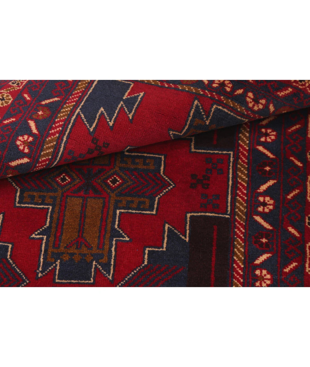 Red Afghan Baluchi Rug 3' 0" x 4' 9" Hand-Knotted | No. AT87104