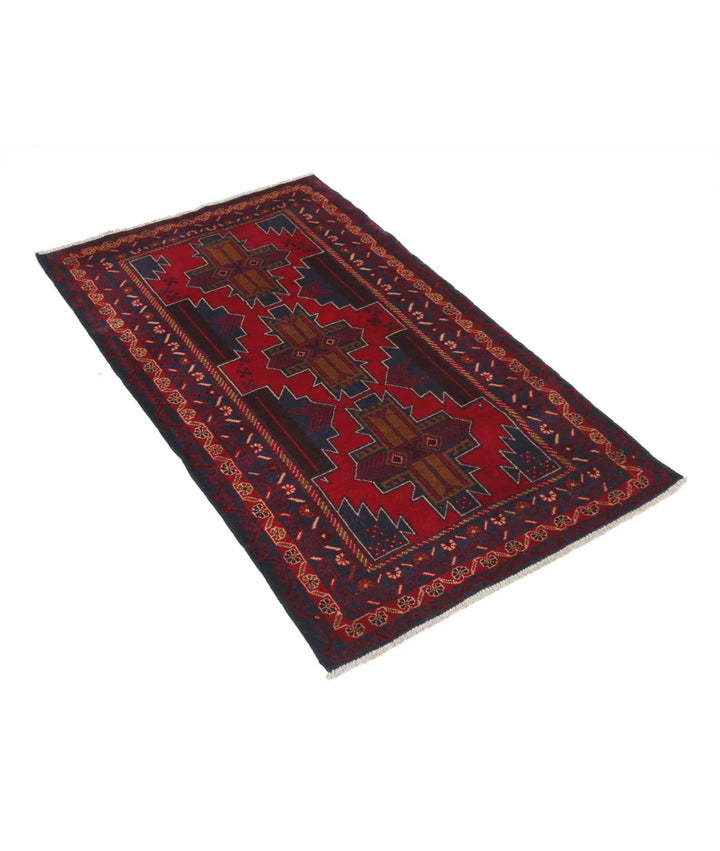 Red Afghan Baluchi Rug 3' 0" x 4' 9" Hand-Knotted | No. AT87104