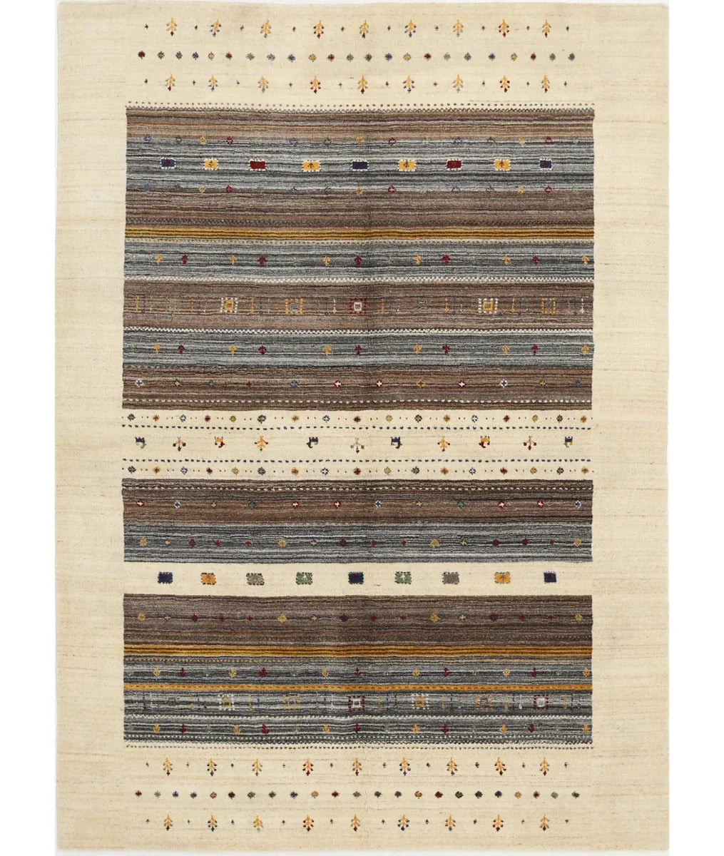 Ivory Indian Oriental Rug 5' 8" x 7' 10" Hand-Knotted | No. AT87258