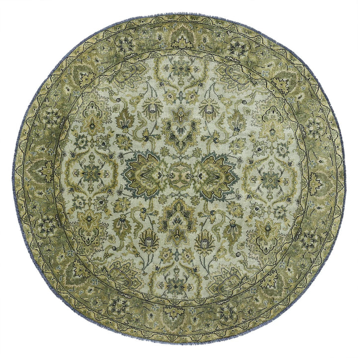 Ivory Green Indian Ziegler Rug 5' 9" x 5' 9" Hand-Knotted | No. AT87334