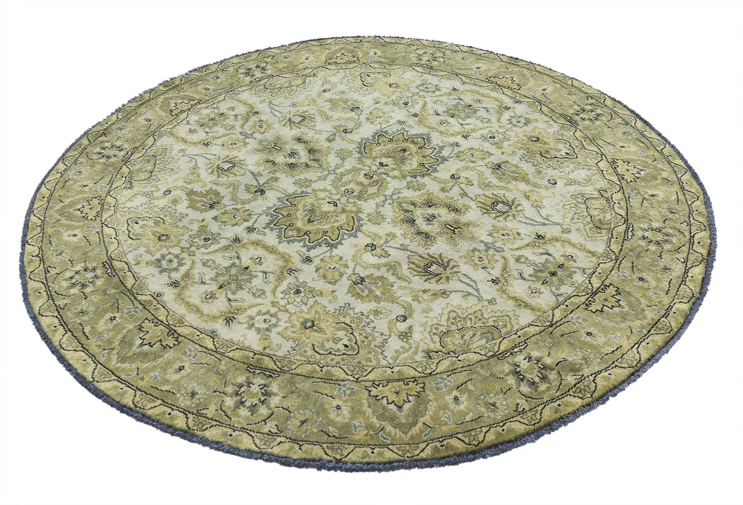 Ivory Green Indian Ziegler Rug 5' 9" x 5' 9" Hand-Knotted | No. AT87334