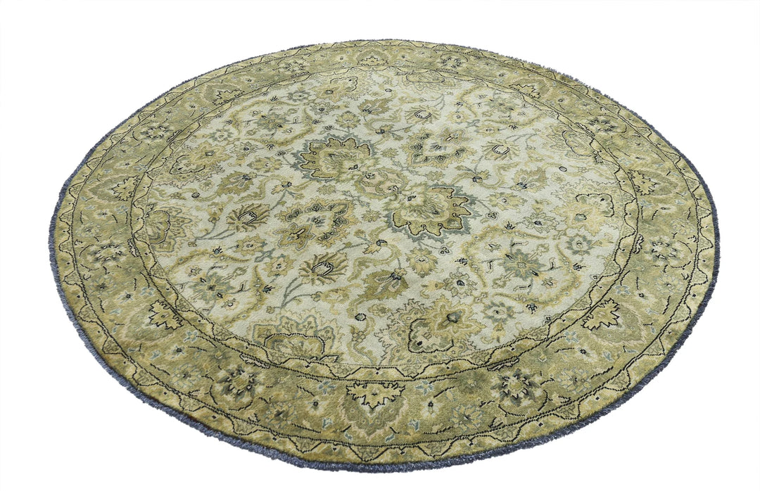Ivory Green Indian Ziegler Rug 5' 9" x 5' 9" Hand-Knotted | No. AT87334