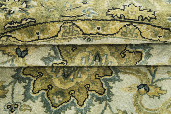 Ivory Green Indian Ziegler Rug 5' 9" x 5' 9" Hand-Knotted | No. AT87334