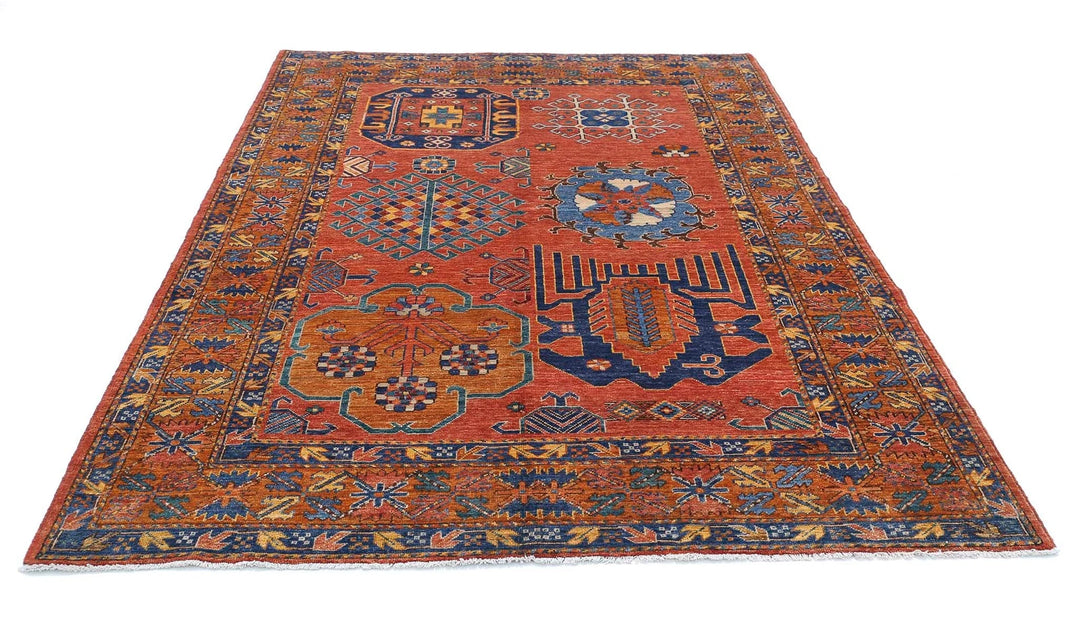 Afghan Nomadic Caucasian Humna Rug 5' 10" x 8' 3" Hand-Knotted | No. AT87402